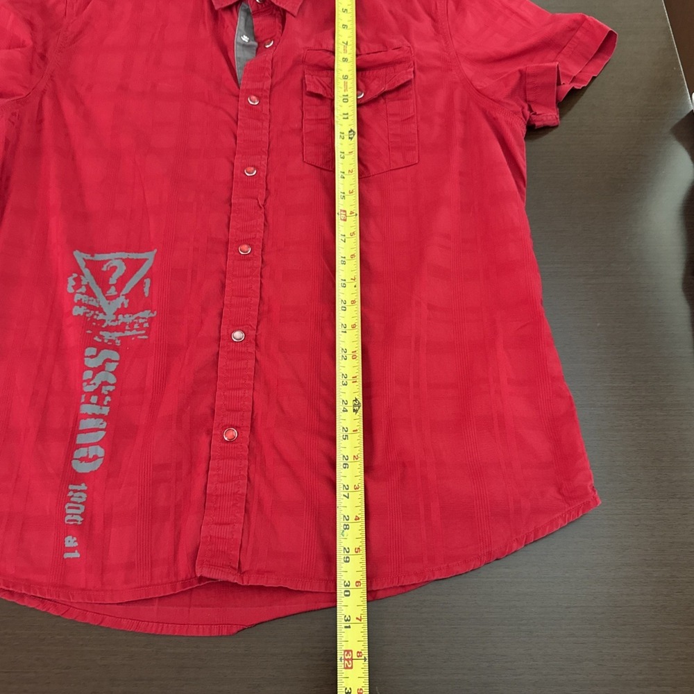 Guess Button Down Short Sleeve Red Snaps Front Logo Men's Size 2XL - Picture 4 of 9